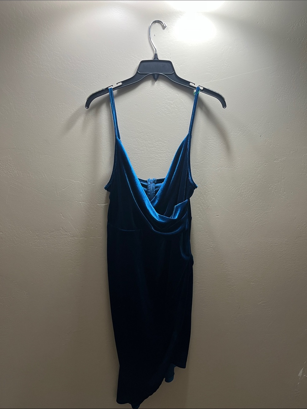 SHEIN Teal Velvet Cowl Slip Dress